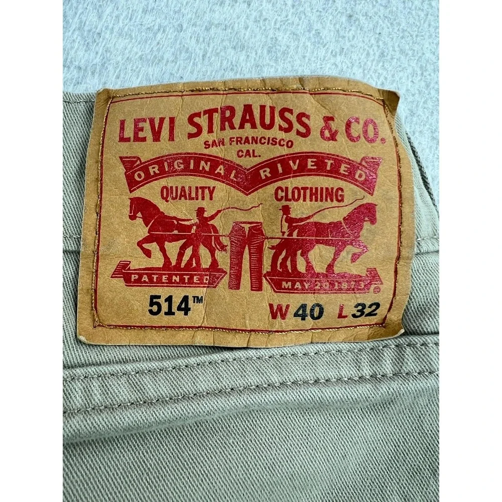 Levis 514 Mens 40x32 Beige Regular Straight Stretch Denim Jeans Light Wash